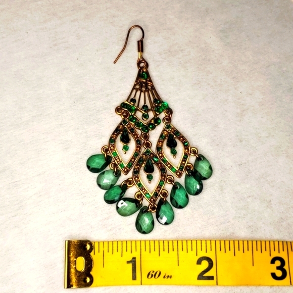 Fashionable Bohemian Emerald-Green Colored Chandelier Statement Earrings! - Picture 3 of 6